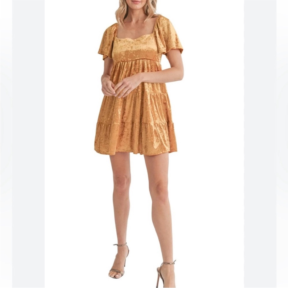 All in Favor Gold Velvet Mini Dress